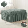thumbnail image 5 of Stretch Ottoman Cover, Ottoman Slipcovers Soft Seersucker Footstool Protector Covers with Skirt Storage Ottoman Slipcover for Living Room Bedroom -Dark Green-Large, 5 of 7
