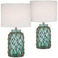 thumbnail image 2 of 360 Lighting Nautical Accent Table Lamps 22.5" High Set of 2 Coastal Blue Green Rope Net Off White Drum Shade for Living Room Family Bedroom, 2 of 8