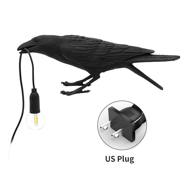 Aplique de pared para el hogar, resina, pájaro, lámpara de pared, sala de estar, lámpara de enchufe E14, pájaro sentado, negro, enchufe de EE. UU., Luz de escritorio Inevent HA003392-15B