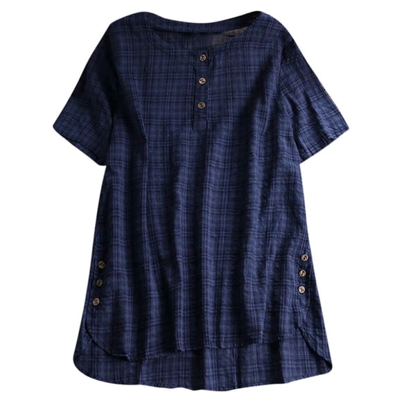 2025 Women's Short Sleeve Kaftan Women's Tee Shirts Baggy Button Cotton Solid Cheer Long Sleeve Shirt Casual Tunic