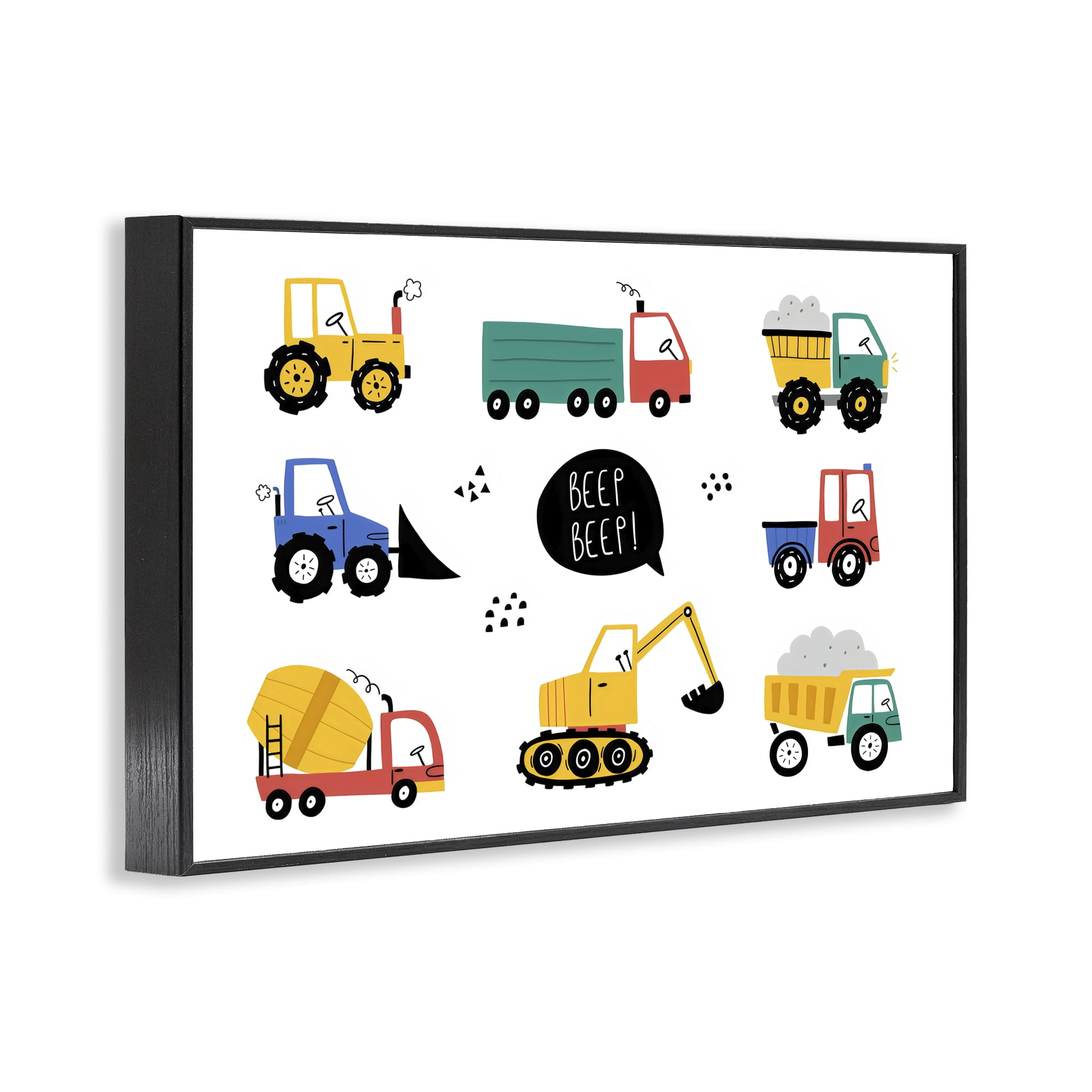 Stupell Industries Beep Construction Vehicles Black Framed Giclee Art, design by Creative Studio