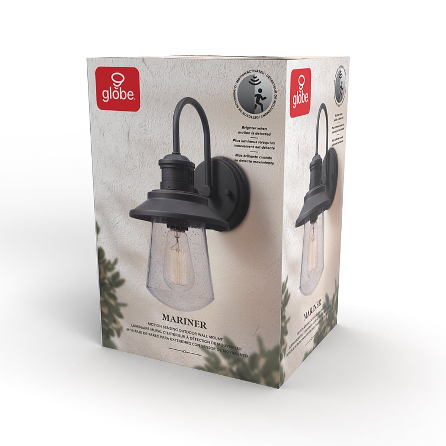 Globe Electric Mariner 1-Light Matte Black Motion Activated Outdoor Wall Sconce with Seeded Glass Shade