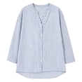 thumbnail image 4 of cocolona Womens Linen Blouses for Women Long Sleeve V Neck Striped Shirts Loose Casual Button Down Fall Tops, 4 of 6