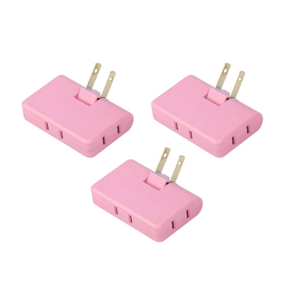GJX 3 Pack AC Flat Wall Outlet Extender Flat Plug Adapter Outlet,Fold-Able 3 Way Wall Adapter for Home and Travel (Pink)