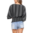 thumbnail image 3 of INSPIRAR CHIC Tops para el verano de mujeres, blusa de gasa con estampado de cuello en V, blusas de manga murciélago con fruncido, S Negro, 3 of 6
