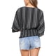 thumbnail image 3 of INSPIRAR CHIC Tops para el verano de mujeres, blusa de gasa con estampado de cuello en V, blusas de manga murciélago con fruncido, S Negro, 3 of 6