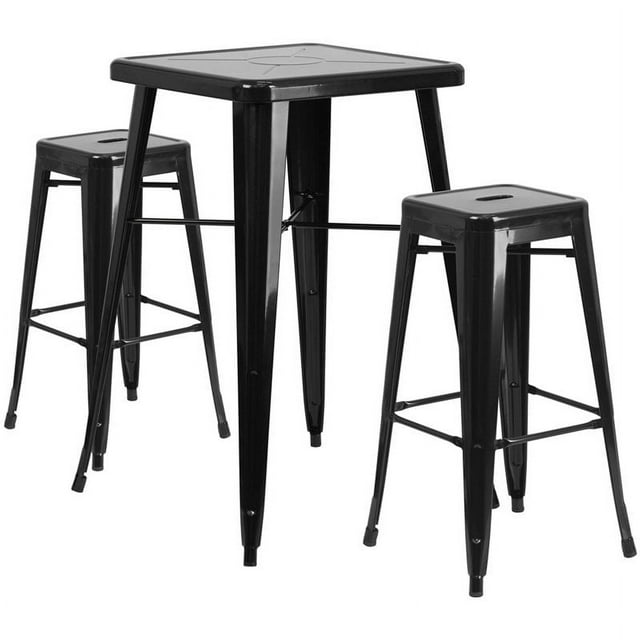 Flash Furniture Ensemble de Pub en Métal Carré de 3 Pièces en Noir