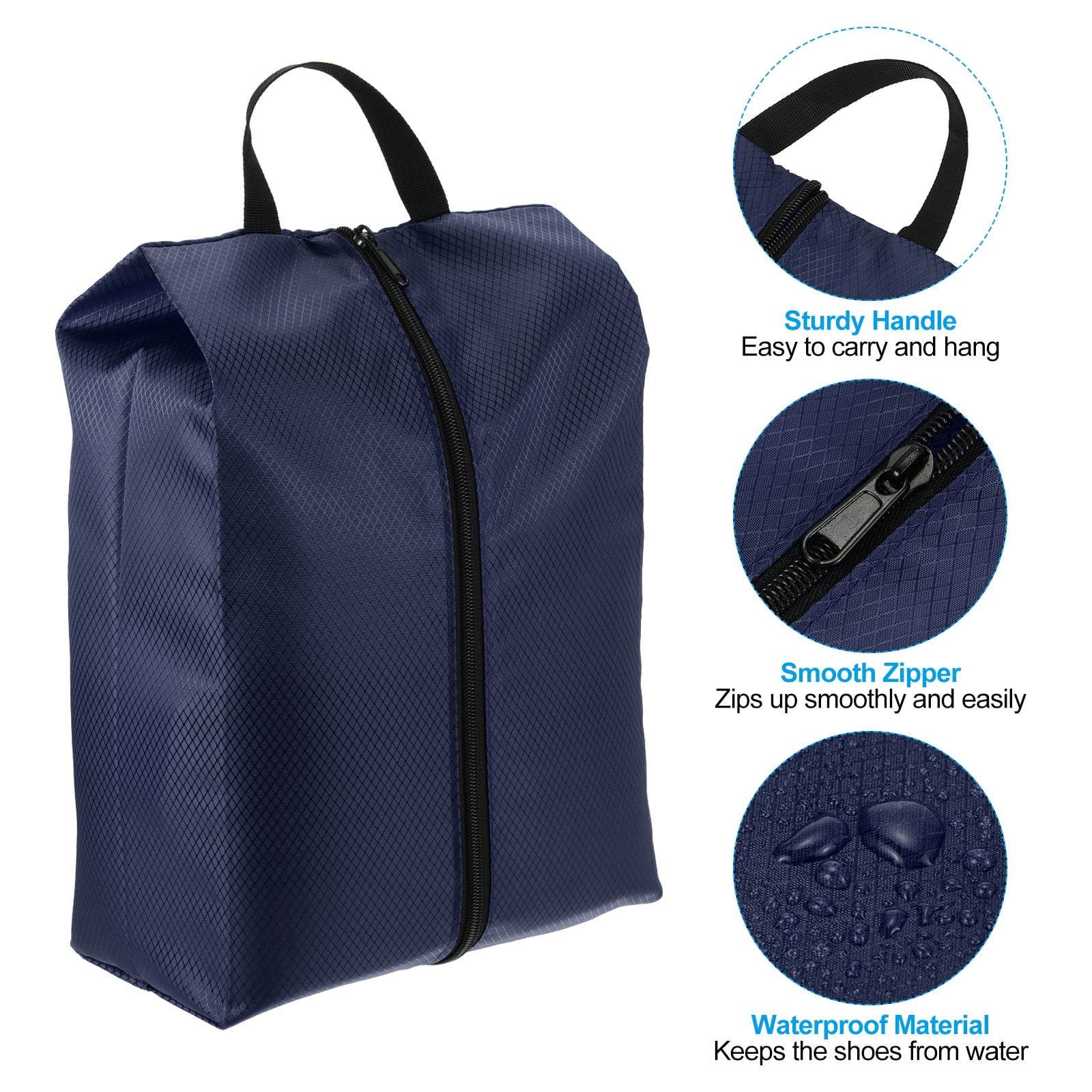 Uxcell Shoe Bags for Travel, Portable Shoe Bag with Zipper for Travel, Navy Blue 4 Pack