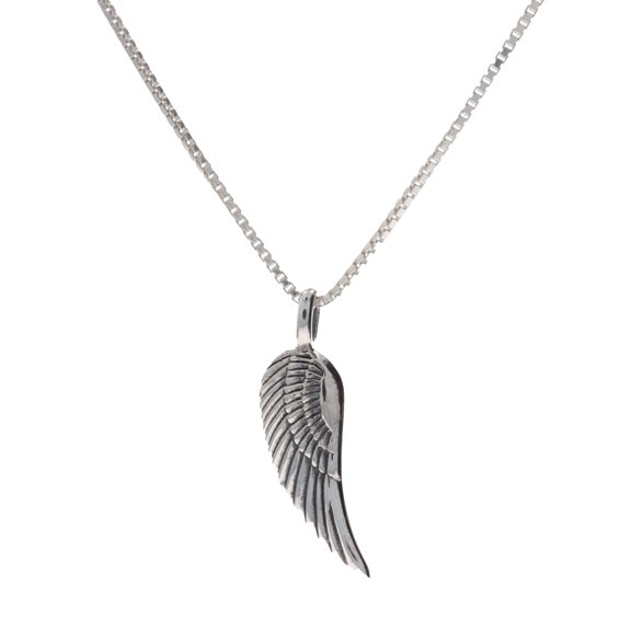 Jewelry Trends Sterling Silver Guardian Angel Wing Pendant on 18 Inch Box Chain Necklace