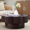 thumbnail image 4 of 31.50"Modern Flower Shaped Coffee Table, Plum Blossom Shaped Coffee Table with Storage – Natural Wood Veneer, for LivingRoom, Apartment, Office, Easy Assembly, Dark Brown, 4 of 11