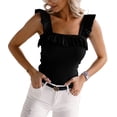 thumbnail image 2 of Summer Square Neckline Ruffle Strap Women Solid Slim Knit Camisole Tank Tops, 2 of 5