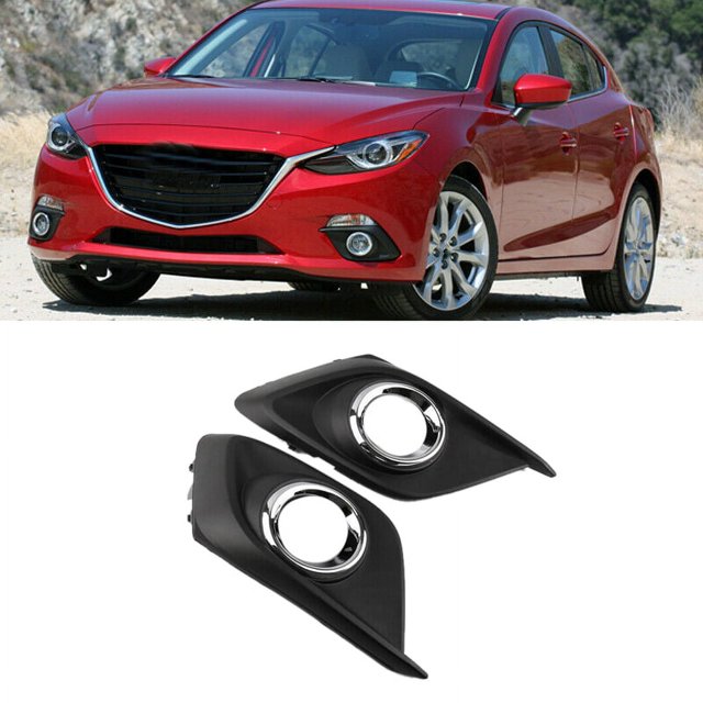 2Pcs Front Bumper Fog Light Grille Cover Chrome Trim for 3 Axela 2014-2016