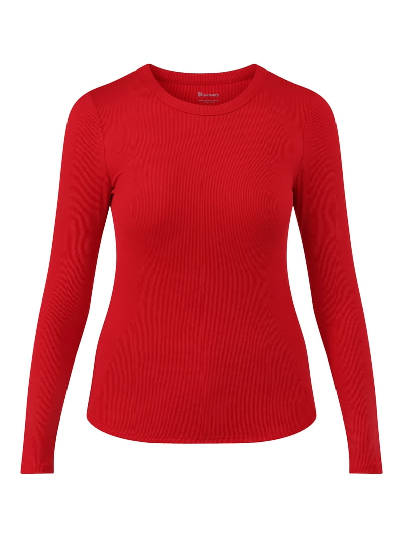 No Boundaries Ribbed Long Sleeve Tee - Knit Crewneck Top - Walmart.com