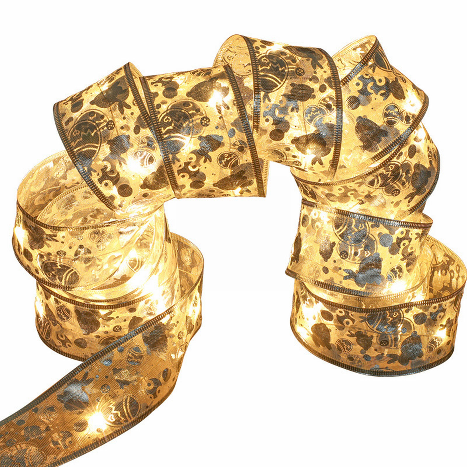 Veki Christmas Ribbon Lights 13ft Copper Wired Sheer Glitter Ribbon LED Lights Copper Wire