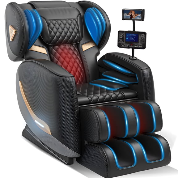 Zero Gravity Full Body Massage Recliner Chair with Heating, Airbags, Foot Massage & Bluetooth, Ergonomic PU Leather Massage Chair for Living Room Bedroom