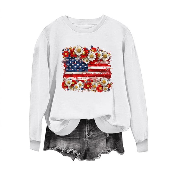 SELONE Black Long Sleeve Shirt for Woman 4th of July Patriotic Graphic Pullover Crewneck Tops Festival Clothes