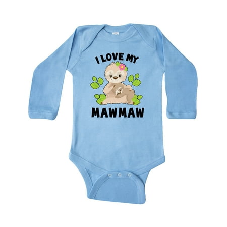 

Inktastic Cute Sloth I Love My Mawmaw with Green Leaves Gift Baby Boy or Baby Girl Long Sleeve Bodysuit