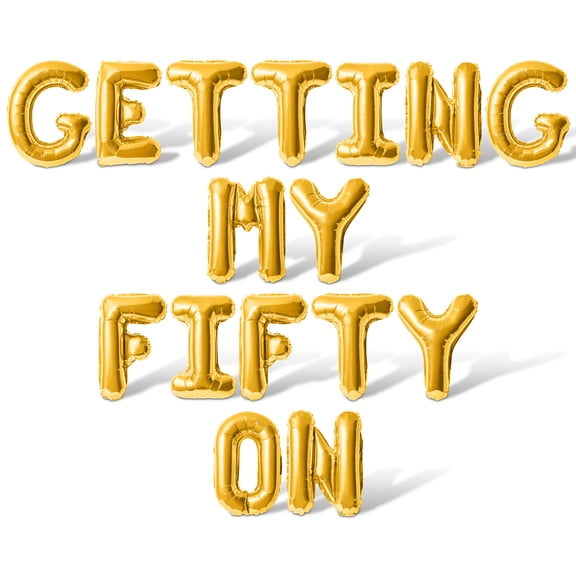 Letter Balloons - GETTING MY FIFTY ON 16" Inch Alphabet Letters Foil Mylar Balloon 50th Birthday Party Banner (Gold)