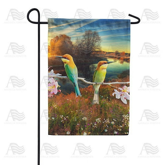 America Forever Spring Bird Garden Flag 12.5 x 18 inches Double Sided Summer River, Landscape, Spring Flowers - Seasonal Yard Lawn Outdoor Decorative Sunset Garden Flag