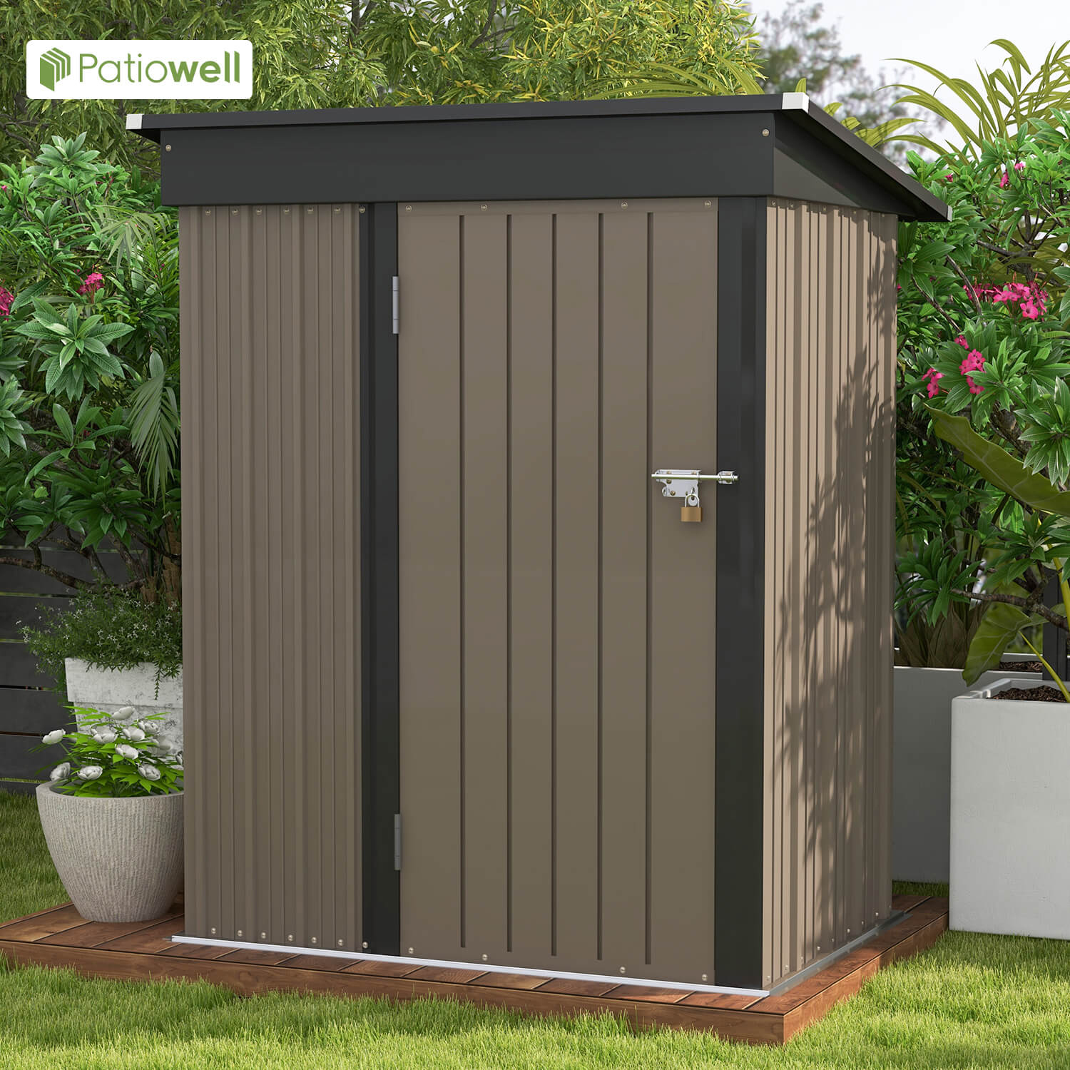Patiowell Classic 5' x 3' Outdoor Storage Shed Metal Shed with Sloping Roof and Lockable Door, Brown - image 5 of 13