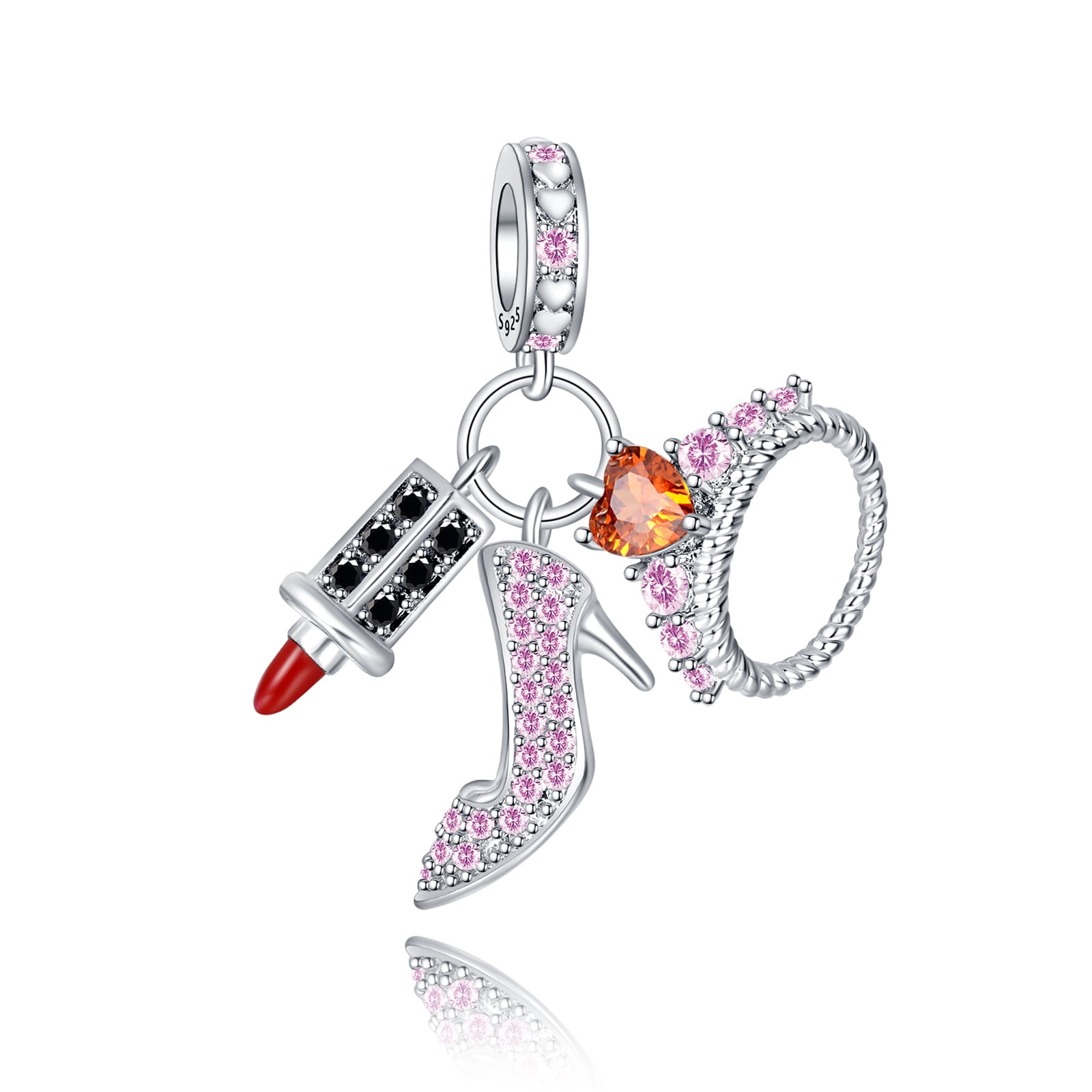 LNQOBU Sterling Silver 'Happy Life' Charm Bead With Spacer - Fits Pandora Bracelets