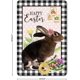 thumbnail image 1 of Letreros de metal retro con diseño de conejo de Pascua con flores y cuadros negros, placa de metal para decoración primaveral de 12 x 8 pulgadas, 1 of 3