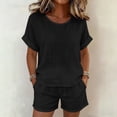 thumbnail image 2 of Zynoxe Womens Plus Size Short Sets Casual Cotton Linen Crew Neck Top and Shorts Matching Outfits with PocketsBlackXL, 2 of 7