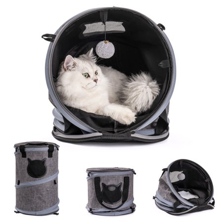 Pouseayar 3 in 1 Cat Bed, Foldable Tunnel Pet Travel Carrier Bag Toy with Plush Balls