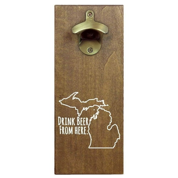 TORCHED Michigan Beer Bottle Opener 12" x 5" x 2" | Magnetic Beer Cap Catching | Brown