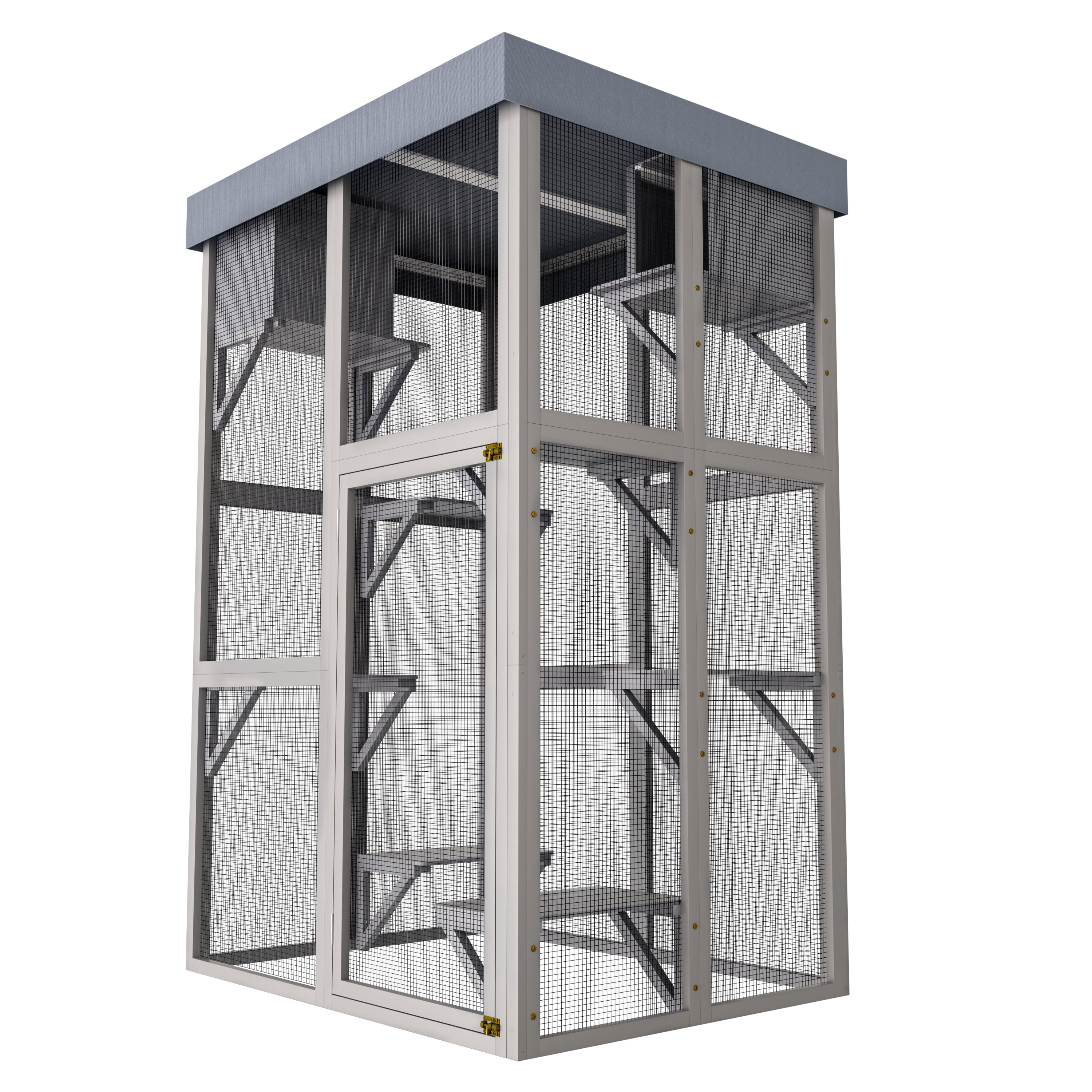 Seizeen 70’’H Catio for Outdoor, Solid Wood Cat House Enclosure, Indoor Pet Cage w/6 Jumping Platforms & 2 Napping Houses, Weatherproof Roof