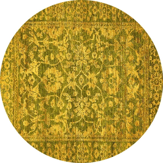 Ahgly Company Indoor Round Oriental Yellow Traditional Area Rugs, 8' Round