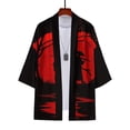 thumbnail image 2 of Men's Kimono Cardigan Jacket Japanese Style Japanese-style Samurai Print Seven Sleeves Open Front Coat, 2 of 7