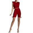 thumbnail image 4 of Sylvamorning Women Solid Color Clothes Set Tops+High Waist Shorts Drawstring, 4 of 5