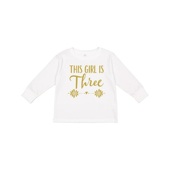 Inktastic 3rd Birthday Gold 3 Year Old Party Photo Girls Long Sleeve Toddler T-Shirt