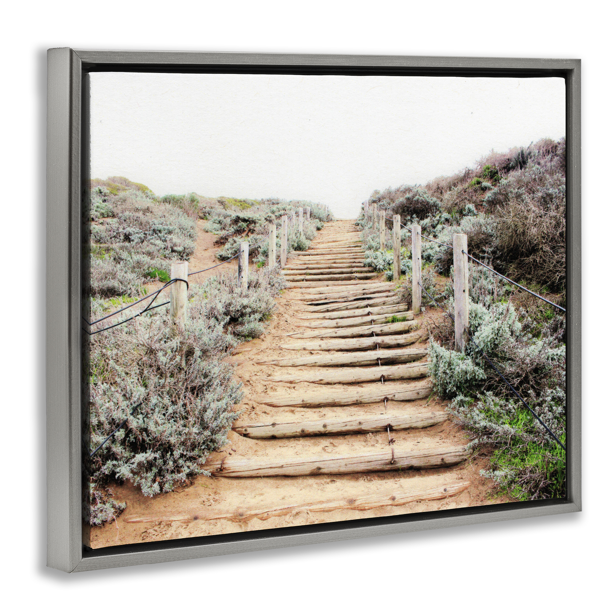 Wooden Stairway to Heaven Gray Framed Floater Canvas Wall Art, design by Leah Noel Art