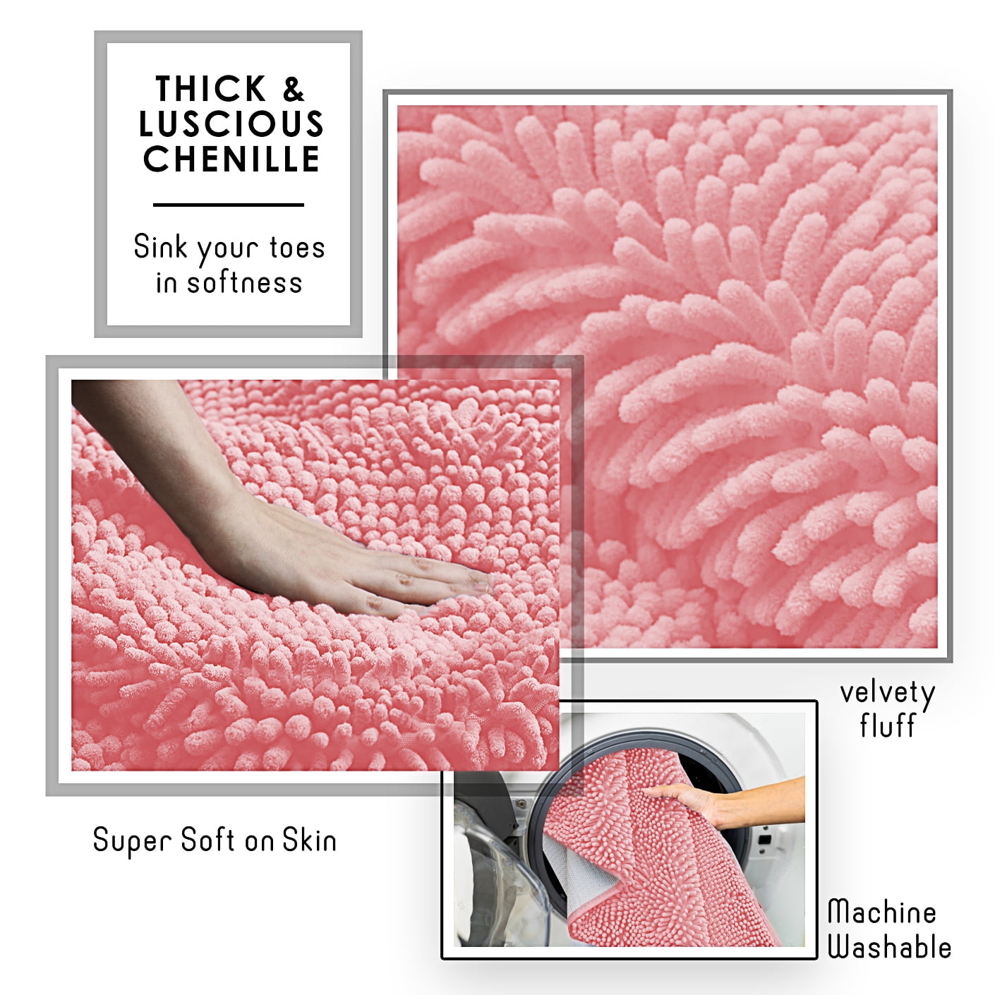 Lammaloe Chenille Bathroom Rugs Non Slip Bath Mat, 24×36 Ultra Absorbent, Bath Mats for Bathroom, Ombre Blue