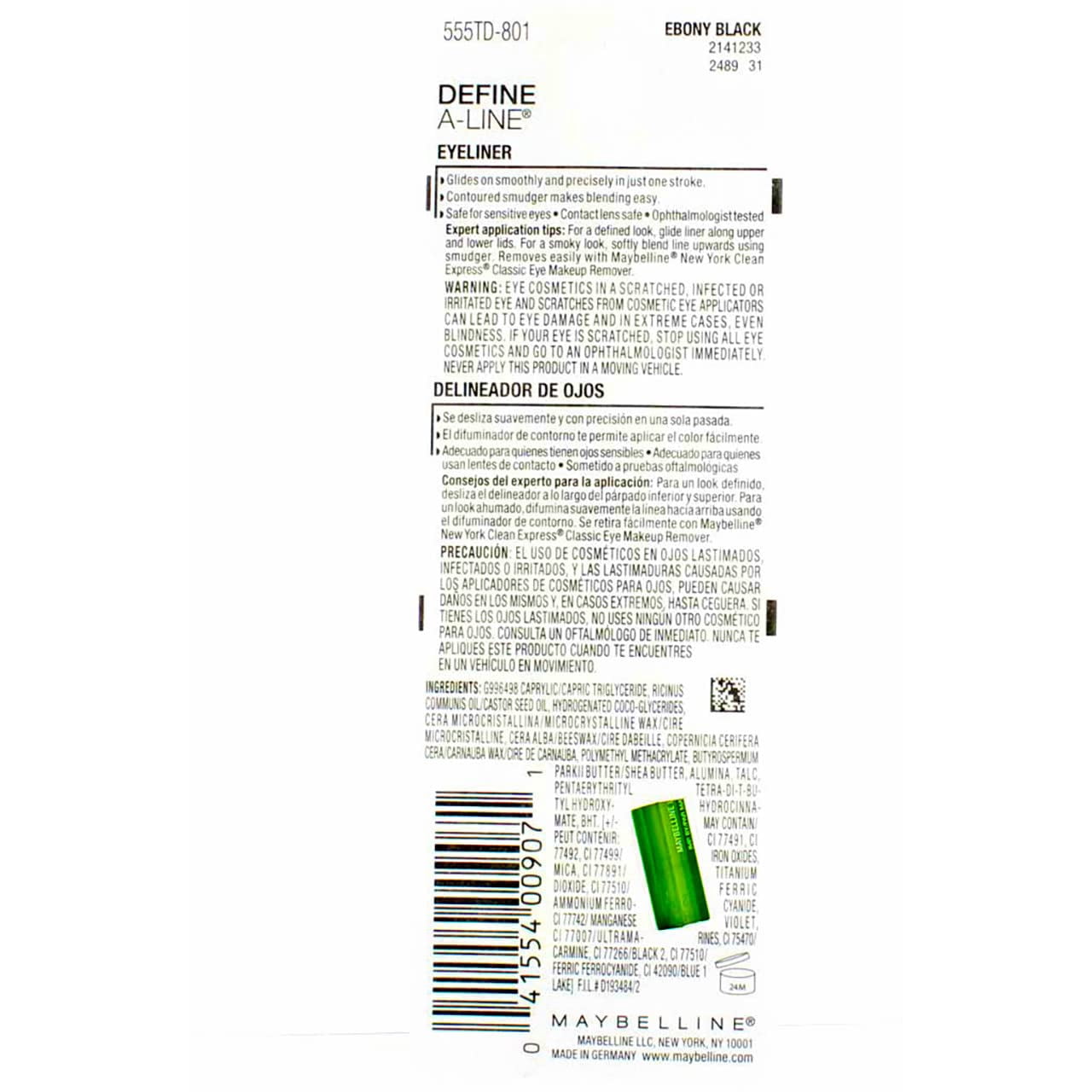 Maybelline New York Define-A-Line Eye Liner, 801-Ebony Black (Pack of 2)