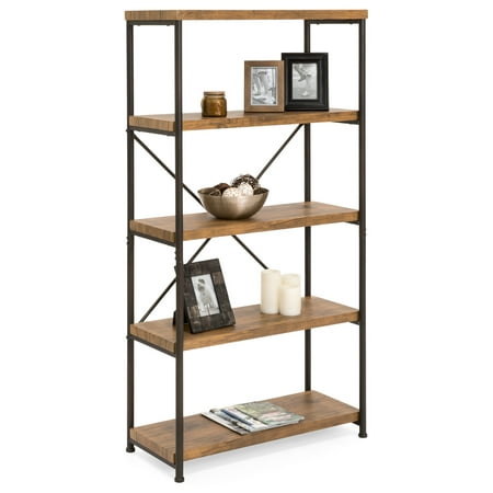 Bedroom Accent - Best Choice Products 4-Tier Rustic Industrial Bookshelf Display Decor Accent for Living Room, Bedroom, Office with Metal Frame, Wood Shelves, Brown