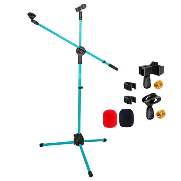 Tripod Mic Stand Floor Adjustable 31 to 76 Inches Boom Arm Holder Microphone Stands 360 Degree Rotating   Dual Mic,SKY BLUE