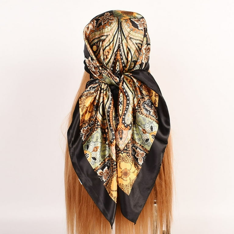 Silk Hair Scarves Big Cashew Flower Print Head Scarves for Women