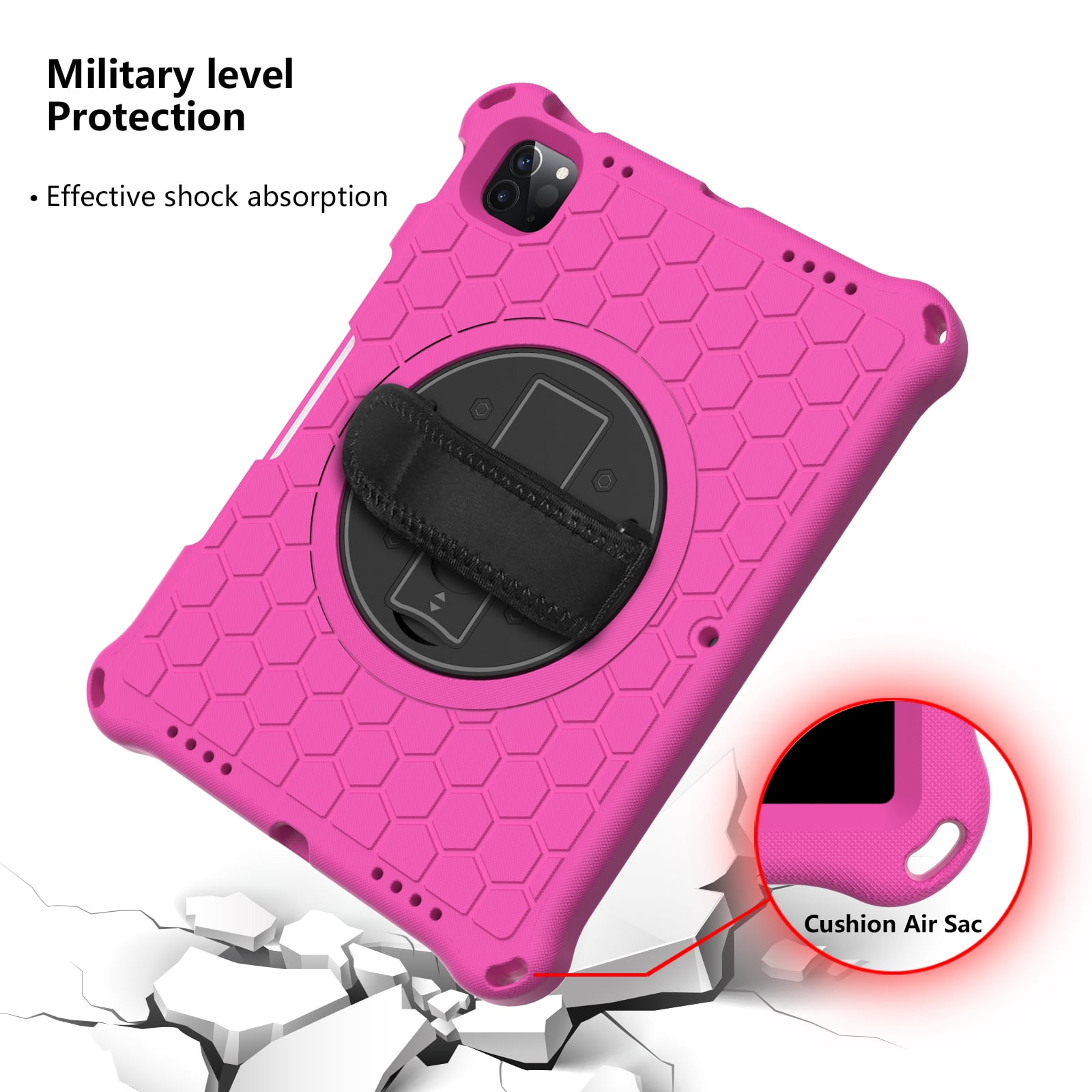 Mantto Shockproof Case for iPad 10th Generation 10.9" 2022 iPad Case with Shoulder Strap,Heavy Duty Rotating Kickstand Hand Strap Rugged Defender Protective Case w/Pencil Holder, Rose+Black