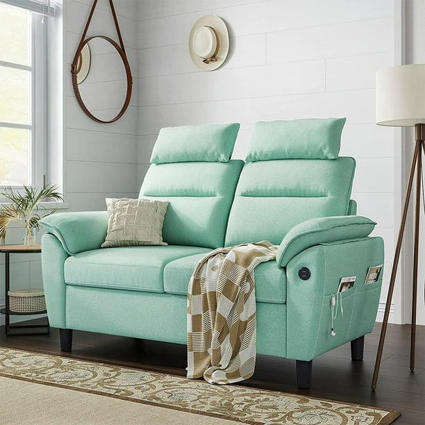 LINSY HOME Loveseat Sofa, Small Sofa with 2 USB Charging Ports and Side