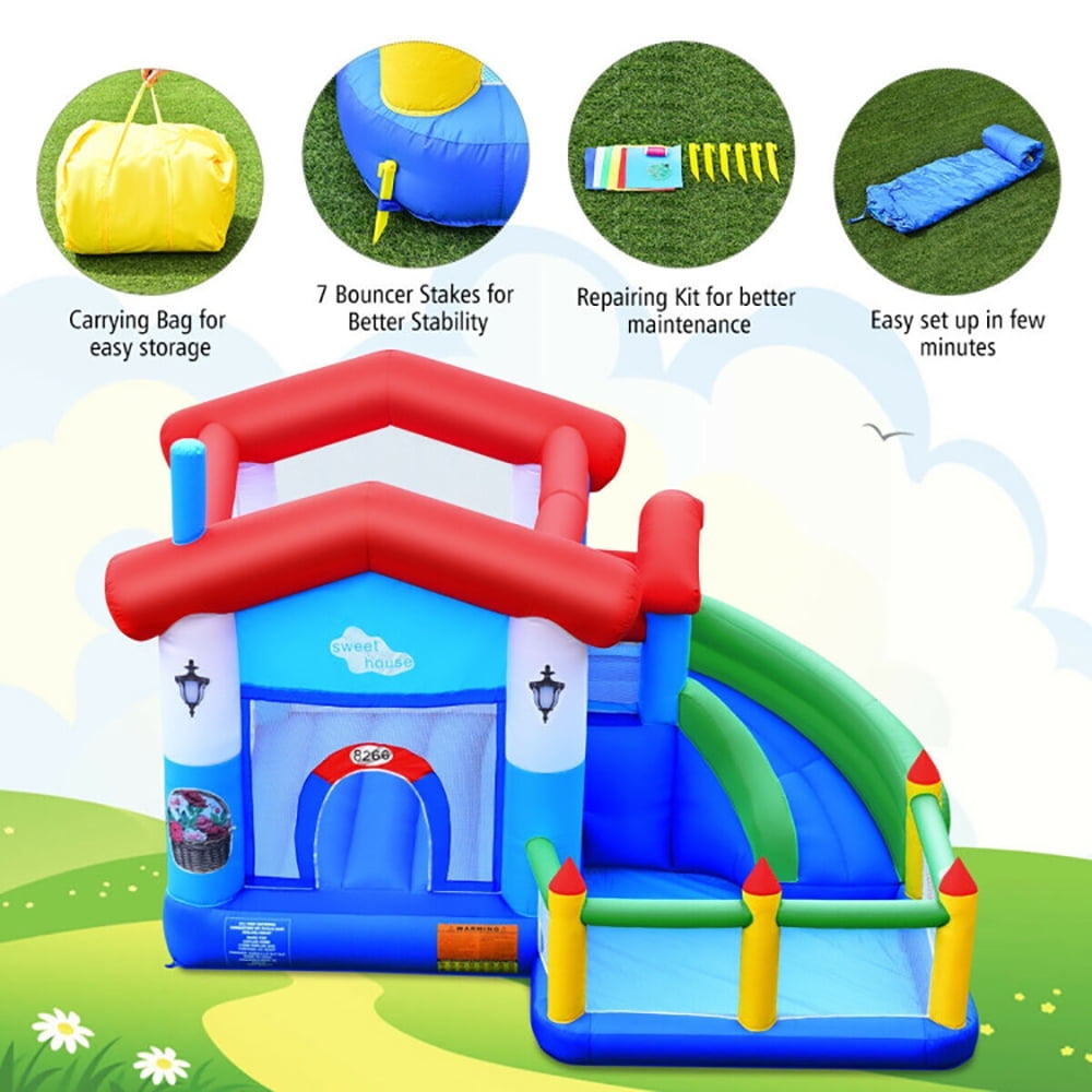 Aimee Lii Kids Inflatable Bounce Slide Castle Ball Pit without Blower, Kids Bounce House for 5-10