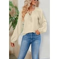 thumbnail image 2 of Solid Color Tie Neck Bishop Sleeve Loose Fit Blouse for Women Beige X-Large, 2 of 5