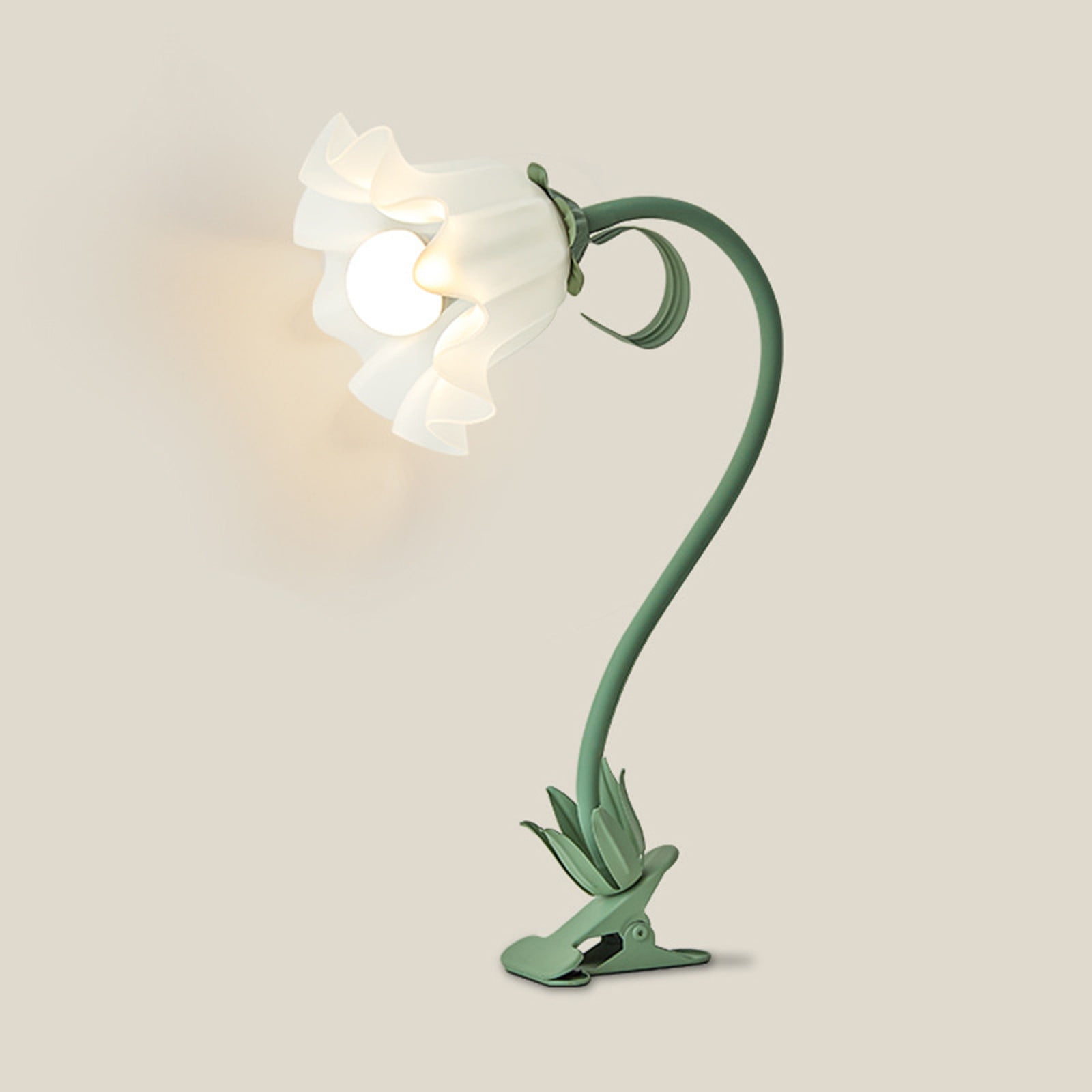 Flower Lamp with Clamp | 3 Color Modes LED Reading Light | Flexible Gooseneck Clip-On Desk Lamp | USB Rechargeable Valley Flower Night Light | Vintage Green | 42x11x19 cm | Home Office Bed Decor