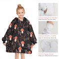 thumbnail image 6 of Red Mushroom Grass Black Pattern Blanket Hoodies for Kids 6-13YR Oversize Wearable Blanket Hoodies for Boys Girls Teens, 6 of 7