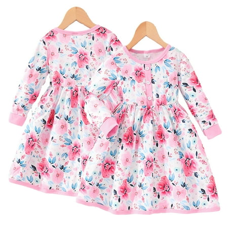 

KYAIGUO 3-7T Girls Long Sleeve Floral Dress for Kids Toddler Spring Casual Boho Twirly Skater Swing Dresses Long Sleeve Cotton Beach Skirt