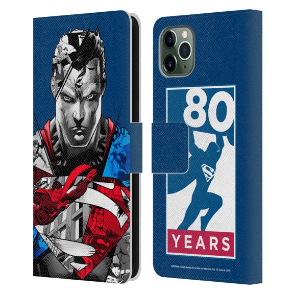 Head Case Designs Officially Licensed Superman DC Comics 80th Anniversary Collage Leather Book Wallet Case Cover Compatible with Apple iPhone 11 Pro Max