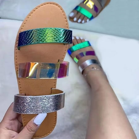 

HIBRO Women s Flat Bottom Fashion One Line Open Toe Summer Casual Sandals