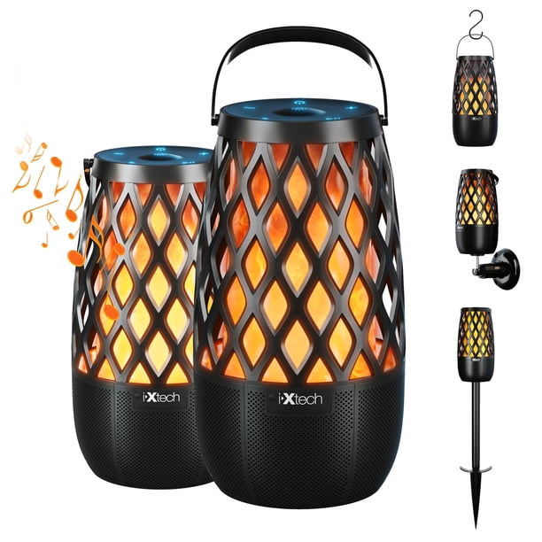 Altavoz Bluetooth IXTECH para exteriores a prueba de agua con luces, paquete de 2